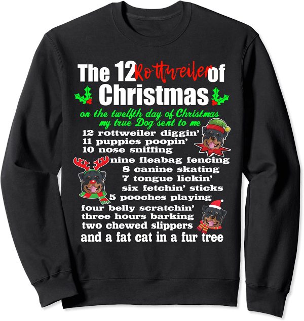 Funny 12 days of Christmas Rottweiler Dog Lover Unisex Sweatshirt