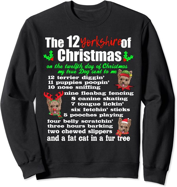 Funny 12 Days Of Christmas Yorkshire Terrier Dog Lover Unisex Sweatshirt