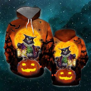 Pumpkin Carving Halloween Black Cat Sweatshirt T-shirt Hoodie 3D All Over Printed