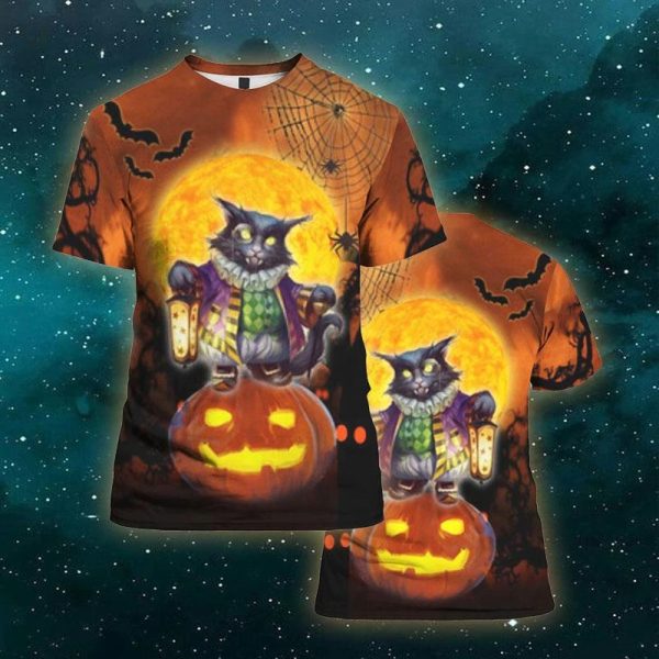Pumpkin Carving Halloween Black Cat Sweatshirt T-shirt Hoodie 3D All Over Printed