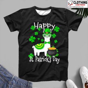 Happy St Patrick’s Day Cute Llama And Gold Coin Pot, Shamrock Unisex T-Shirt, Hoodie