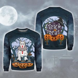 Funny Pitbull Halloween Pennywise Trick Or Treat Pitbull Dog 3D Hoodie All Over Printed