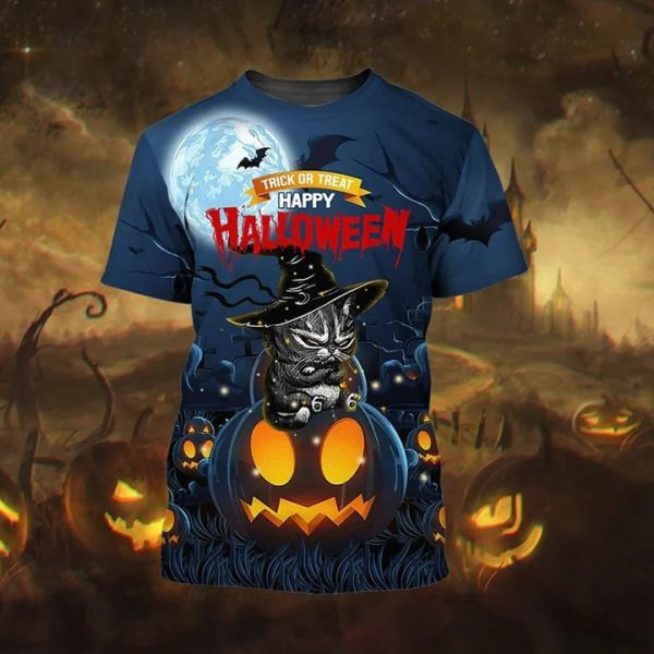 Grumpy Cat Witch Hat Trick R Treat Happy Halloween 3D Hoodie T-Shirt All Over Printed