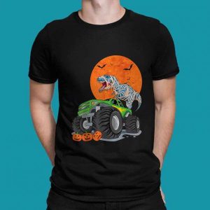 Dinosaur T-Rex Riding Monster Truck Halloween Pumpkin T-Shirt