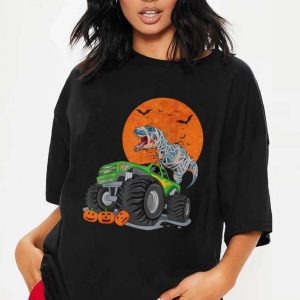 Dinosaur T-Rex Riding Monster Truck Halloween Pumpkin T-Shirt