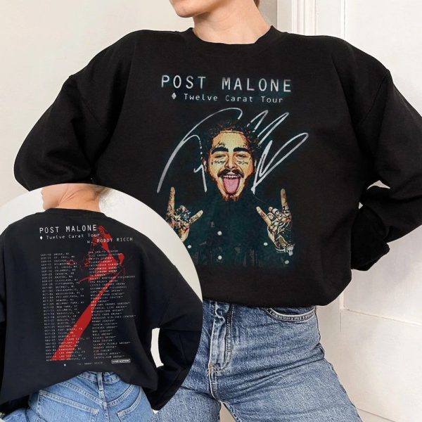 Post Malone Twelve Carat Tour 2022 Merch 2 Side W Roddy Ricch Music Tour T-Shirt