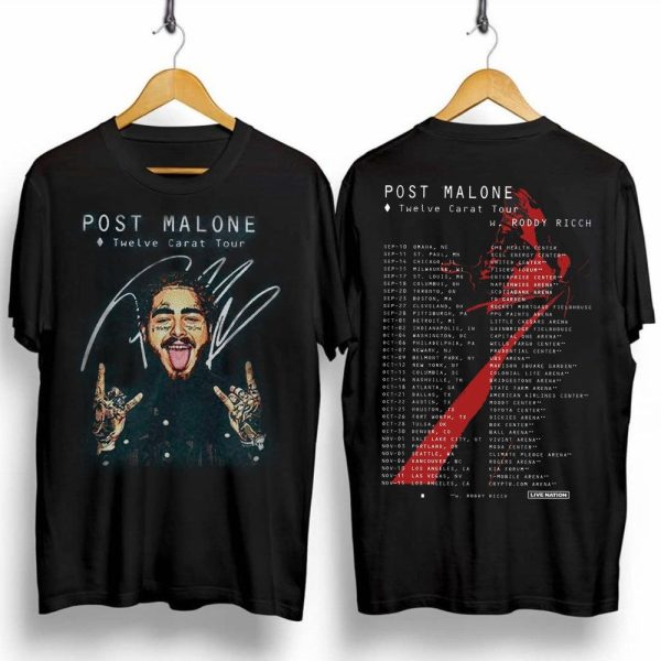 Post Malone Twelve Carat Tour 2022 Merch 2 Side W Roddy Ricch Music Tour T-Shirt