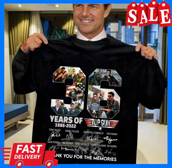 Top Gun 36 Years Anniversary 1986-2022 Tom Cruise, Miles Teller Signatures Movie T-Shirt