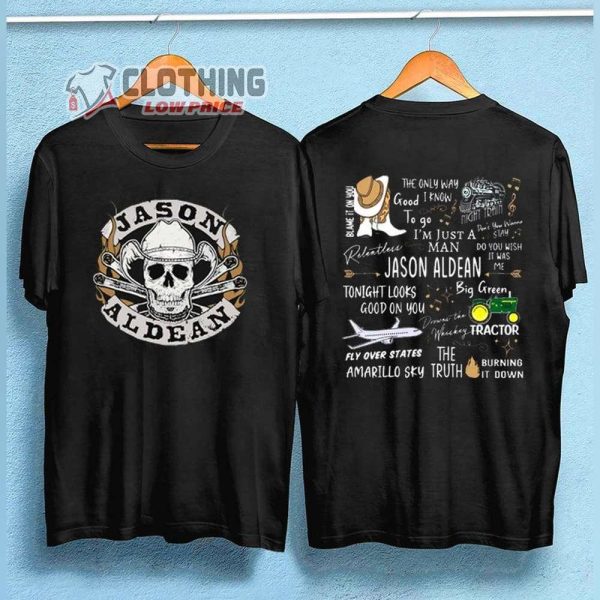 Jason Aldean Cowboys Skull Boots and Hat Shirt, Jason Aldean Albums and Song T-Shirt