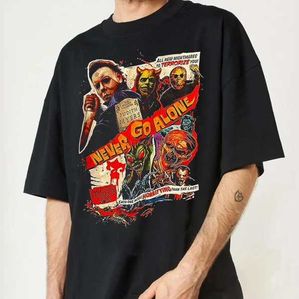 Never Go Alone Michael Myers Shirt, Jason Friday 13th Halloween Horror Nights Universal Orlando 2022 Merch T-Shirt