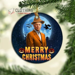 Biden Merry Christmas 2022 Angry Pumpkins Wear Wiches Hat And Moon Ornaments