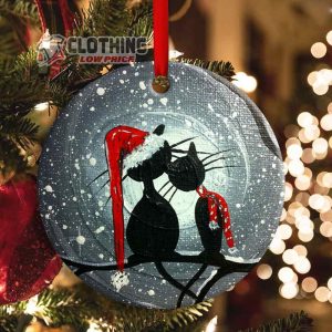 Christmas Cat Couple Lover With Moon Ornament Happy Xmas Decor Tree Ornament
