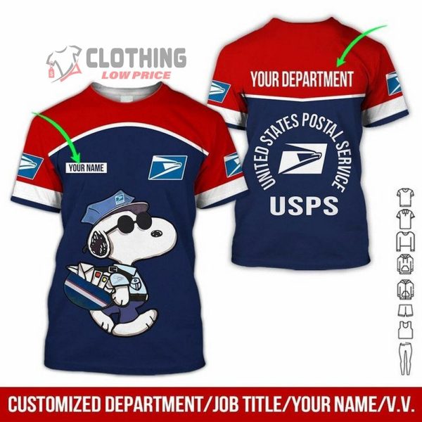 Custom Name-Department Snoopy USPS United States Postal Service 3D Hoodie Tshirt All Over Printed