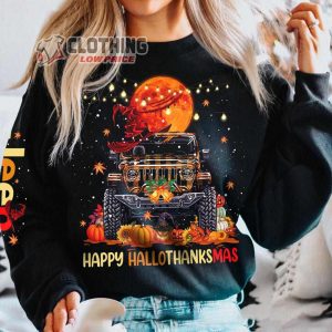 Happy Hallothanksmas Jeep Halloween Thanksgiving Christmas 3D Sweater All Over Printed