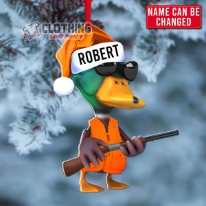 Hunting Duck With Blaze Orange Vest Christmas Ornament Personalized Acrylic Ornament