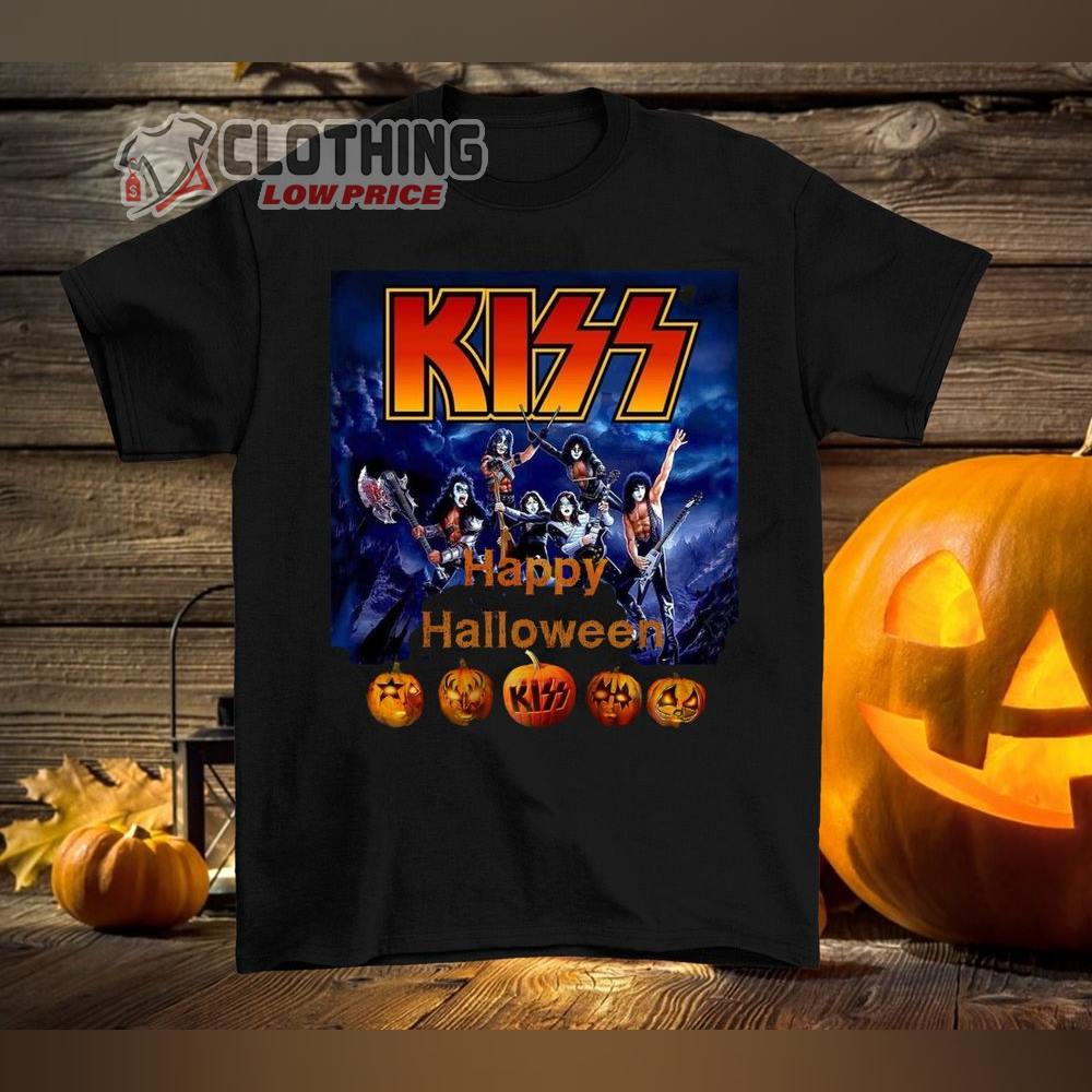 Kiss Rock Band Logo Halloween Costume Shirt, Happy Halloween Kiss Tour Merch 2022 Pumpkin T-Shirt
