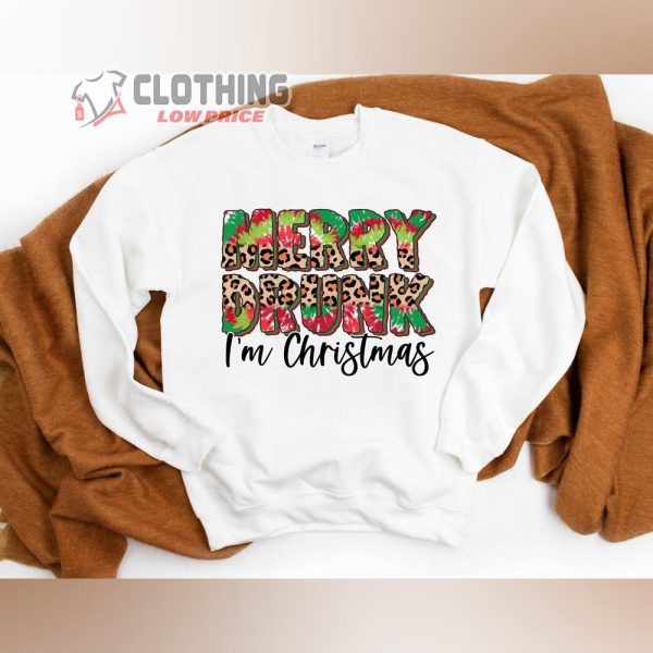 Merry Drunk Im Christmas Sweatshirt Funny Christmas Drunk Leopard Hippie T Shirt