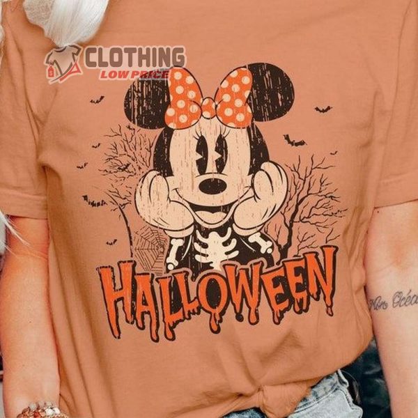 Minnie Mouse Skeleton Halloween Costume Shirt, Mickey Mouse Funhouse Halloween Minnie Ears T-Shirt