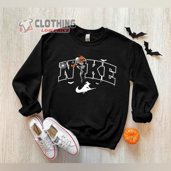 Nike Skeleton Pumpkin and Witches Halloween Costume Shirt, Swoosh Skeleton Halloween T-Shirt