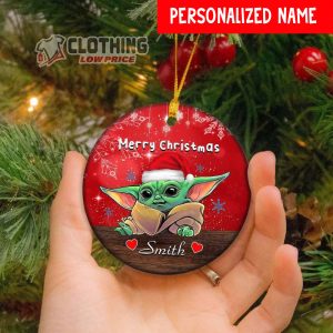 Personalized Baby Yoda Christmas Ornaments 2022, Baby Yoda Wear Santa’s Hat Xmas Tree Decorations