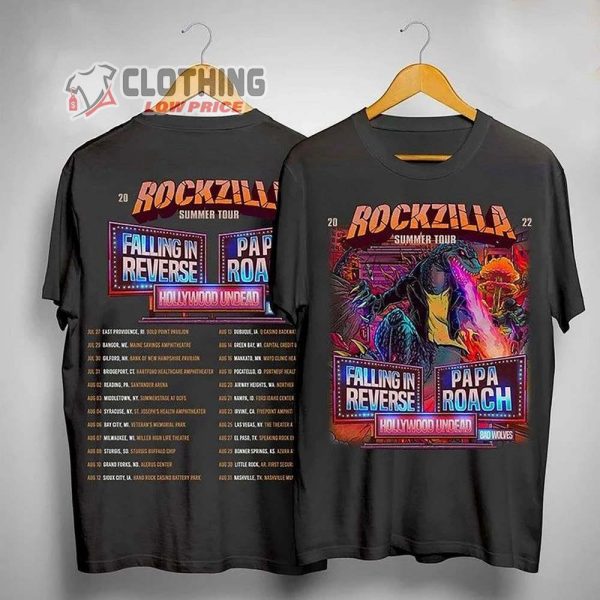 Rockzilla Summer Tour Merch 2022, Rockzilla Falling In Reverse, Papa Roach T-Shirt