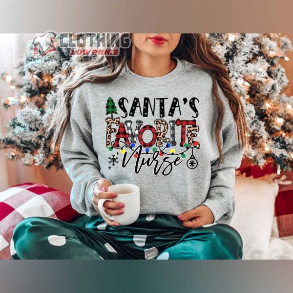 Santas Favorite Nurse Sweatshirt, Leopard Snowflake Christmas Nurse T-Shirt