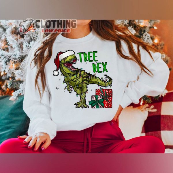 Tree Rex Christmas Sweatshirt T Rex Santa Claus Hat Christmas Tree Decorations T Shirt 1