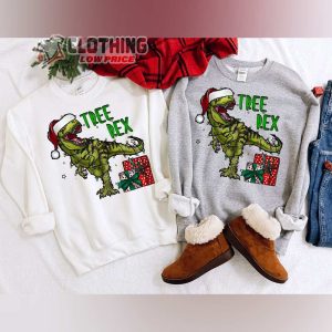 Tree Rex Christmas Sweatshirt T Rex Santa Claus Hat Christmas Tree Decorations T Shirt 2