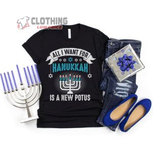 All I Want For Hanukkah Is New Potus Shirt, Jewish Hanukkah Menorah Candles Lighting Sweater
