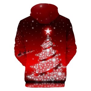 Christmas Tree Red Pullover Hoodie Unisex – Reindeer Anh Santa Claus Hoodie Ưith Kangaroo Pocket