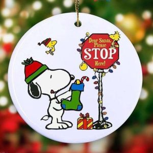 Dear Santa Please Stop Here Snoopy and Woodstock Ornament Snoopy Santa Christmas Lights Decorations, Snoopy Stocking Xmas Gift