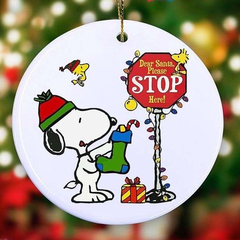 Dear Santa Please Stop Here Snoopy and Woodstock Ornament Snoopy Santa Christmas Lights Decorations Snoopy Stocki