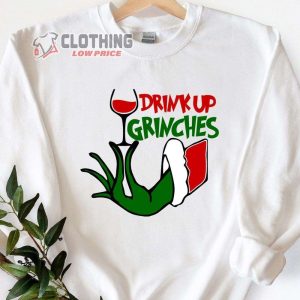 Drink Up Grinches Party T-Shirt Christmas Champagne Shirt Christmas Party 2023 Holiday T-Shirt