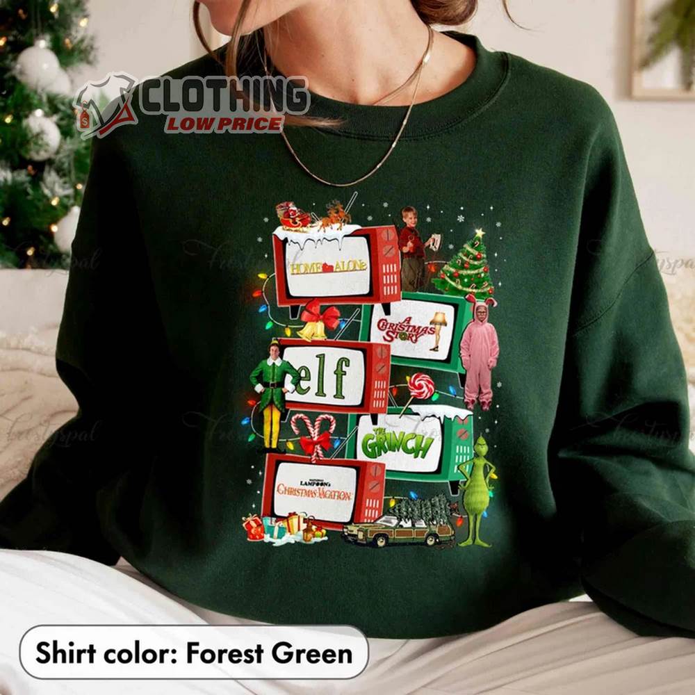 Elf Grinch Christmas Television Movie Sweater, Home Alone Shirt A Christmas Story Elf The Grinch Sweatshirt