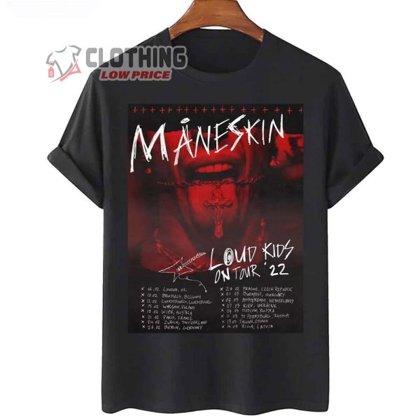 Maneskin Loud Kids On Tour 2022 Setlist Merch, Maneskin Chicago Toronto New York Washington T-Shirt