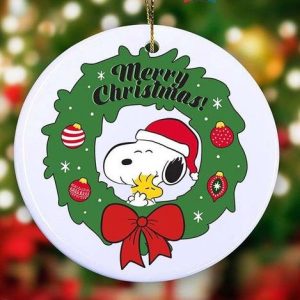 Merry Snoopy Christmas Wreath Ornament Snoopy Christmas Snoopy And Woodstock Christmas Decorations For Outdoors, Snoopy Xmas