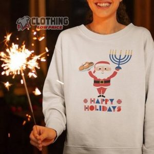 Santa Clause Hanukkah Lights Sweater Happy Hanukkah Cookies Candles Lights Christmas Shirt Merry Chr1