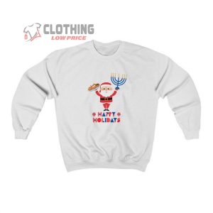 Santa Clause Hanukkah Lights Sweater Happy Hanukkah Cookies Candles Lights Christmas Shirt Merry Chr3