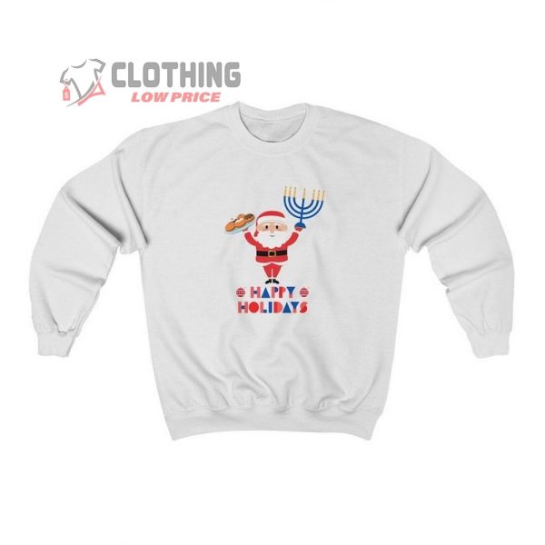 Santa Clause Hanukkah Lights Sweater, Happy Hanukkah Cookies Candles Lights Christmas Shirt, Merry Chrismukkah Sweatshirt