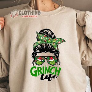 The Grinch Life Merch Messy Bun Grinch Life Shirt MrsGrinch Life Shirt Funny Christmas Hoodie