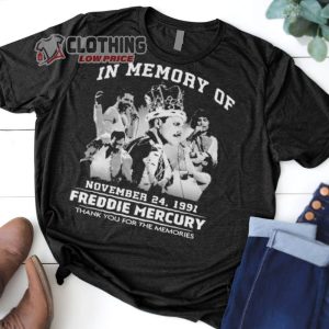 The Queen Band Freddie Mercury Merch In Memory Of November 24 1991 Thank You For The Memories Freddie Mercury T-Shirt