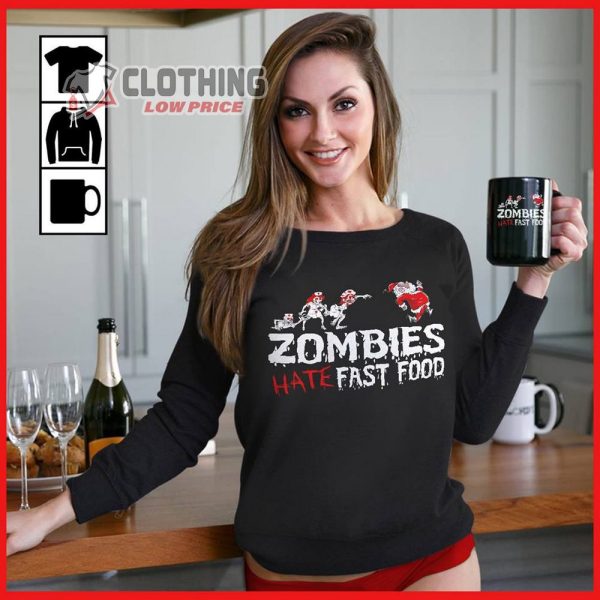 Zombies Hate Fast Food Santa Claus Merch Happy Christmas Shirt Funny Santa Claus T-Shirt