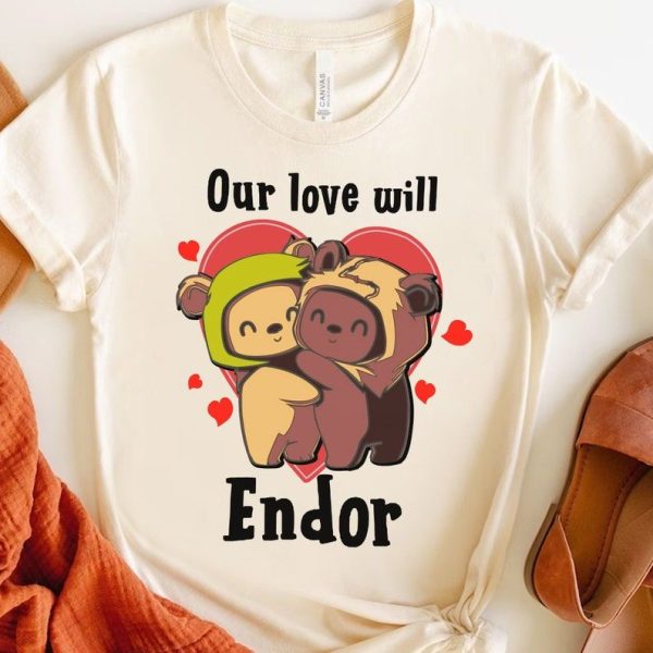 Cute Star Wars Ewoks Love Will Endor Valentine T-Shirt, Disney Happy Valentines Day Couples Matching 2023 Merch Tee