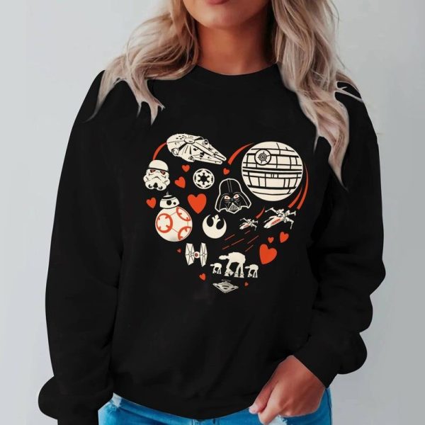 Disney Star Wars Happy Valentine’s Day 2023 Gifts T-Shirt, Bb-8 Sphero Darth Vader Strormtrooper Valentines Sweatshirt