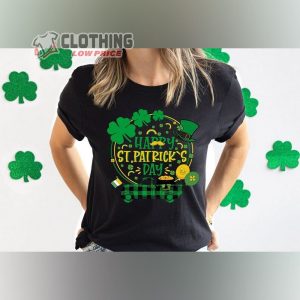 Funny St.patrick’s Day Shirt, St Patricks Day Gifts T- Shirt, Happy St Patrick’s Day Rainbow Leopard Print Shamrock Irish T- Shirt