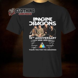 Imagine Dragons 15th Anniversary 2023 Merch Imagine Dragons 15th Anniversary 2008-2023 Thank You For The Memories Signatures T-Shirt