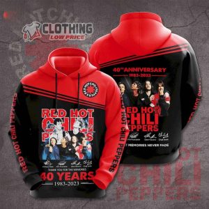 Red Hot Chili Peppers 40Th Anniversary 1983-2023 Merch Red Hot Chili Peppers Thank You For The Memories Hoodie