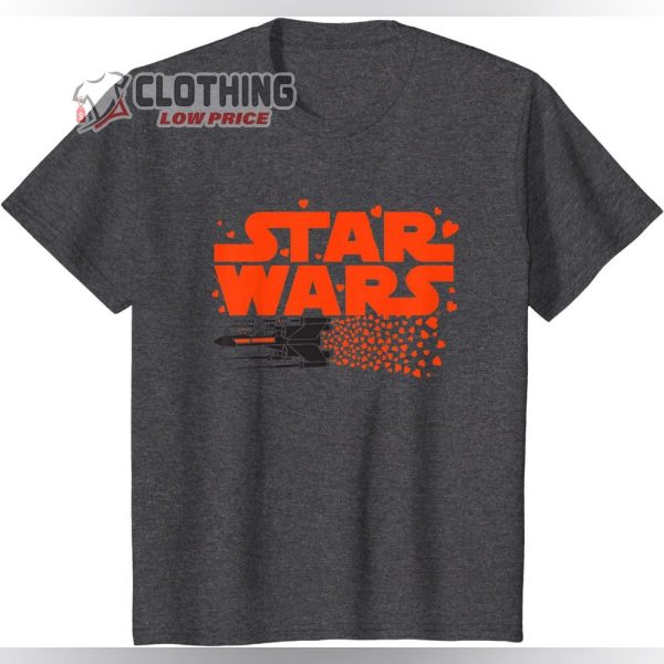 Star Wars Logo X-Wing Luke Skywalker R2-D2 Splatter Hearts T-Shirt, Star Wars Valentines Couple Matching Gifts Merch Tee