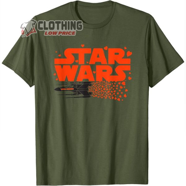 Star Wars Logo X-Wing Luke Skywalker R2-D2 Splatter Hearts T-Shirt, Star Wars Valentines Couple Matching Gifts Merch Tee