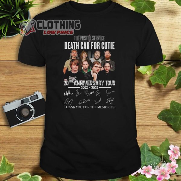 The Postal Service Death Cab For Cutie Merch Death Cab For Cutie 20Th Anniversary 2003-2023 Thank You For The Memories Signatures T-Shirt